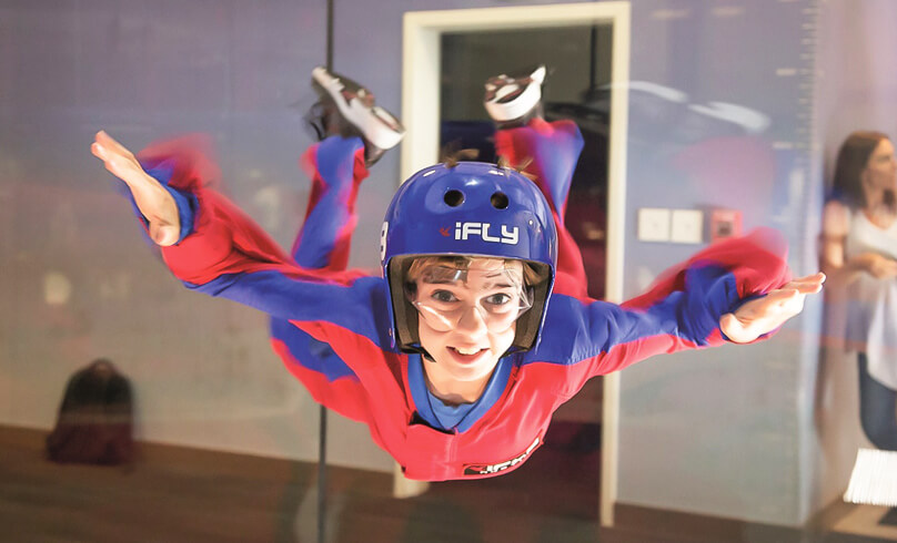 Someone in the indoor flying centre