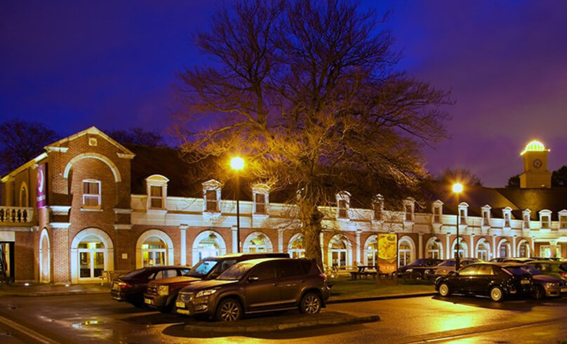 Outside of the Premier Inn at night